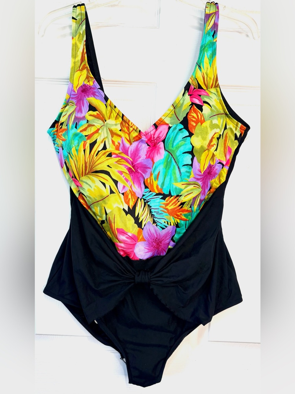 80s ROBBY LEN ILGWU Tropical Floral One-Piece Swimsuit (24) Mod 18W